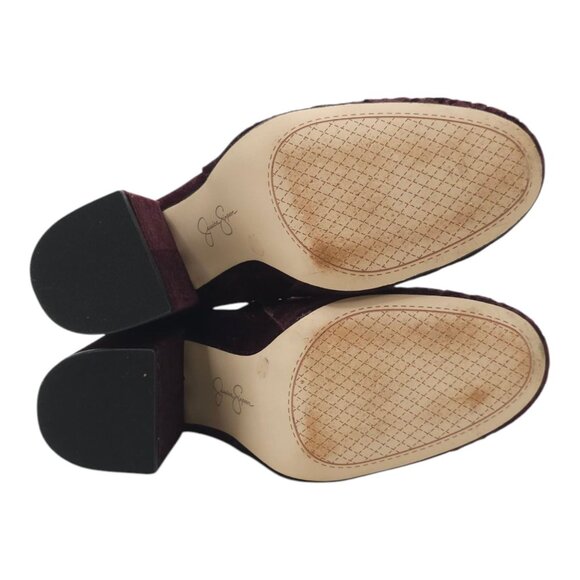 Jessica Simpson Wovella Velvet Embroidered Ankle Boots Women 9 Maroon Wine Block - Picture 6 of 16